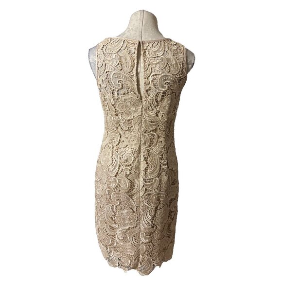 Adrianna Papell Dress 8 Matte Gold Lace Wedding Party Cruise Sheath w Bra NEW - Picture 5 of 8